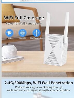 White Dual-Antenna WiFi Range Extender